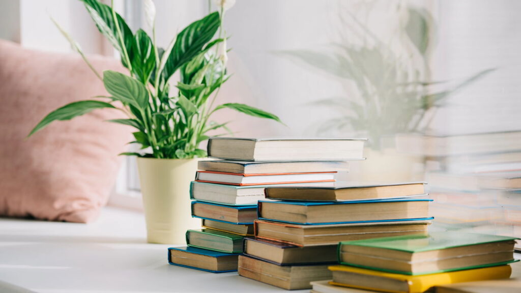 Reaproveite livros antigos como suporte para plantas e decoração
