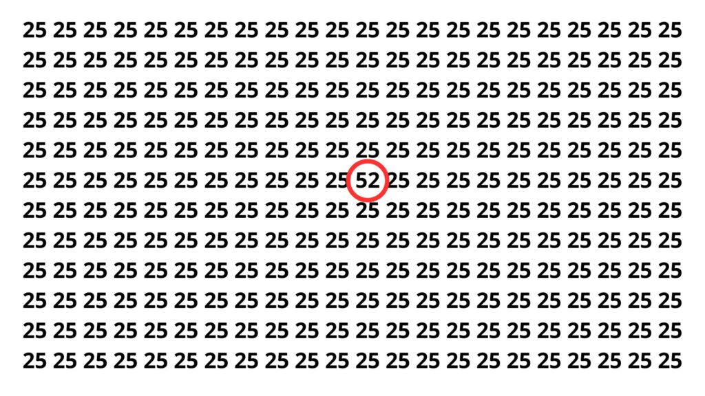 Seu cérebro vai travar antes de achar o número 52 no meio de tantos 25