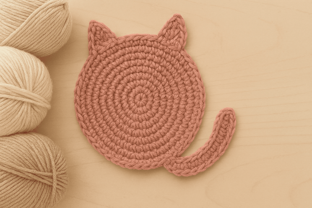 Essa peça de crochê com formato de gatinho deixa a mesa fofa e protegida