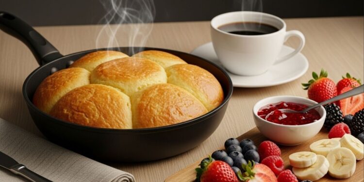 Este pão de frigideira é ótimo para o café da manhã e fica pronto em 4 minutos