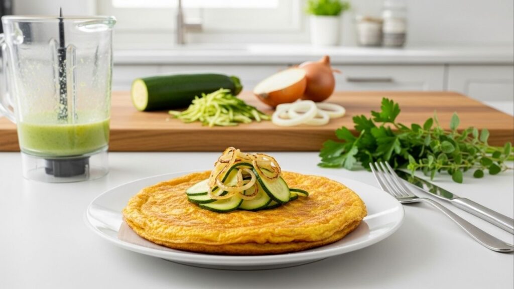 Omelete de abobrinha e cebola sem farinha fica pronto no liquidificador em apenas 5 minutos