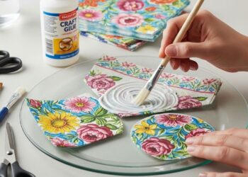 Como personalizar seus pratos de vidro com guardanapos e cola