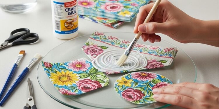 Como personalizar seus pratos de vidro com guardanapos e cola