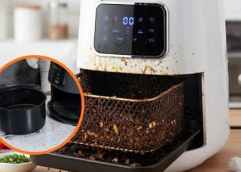 Nem escova metálica, nem lixa: este utensílio com água morna limpa a airfryer sem danificar
