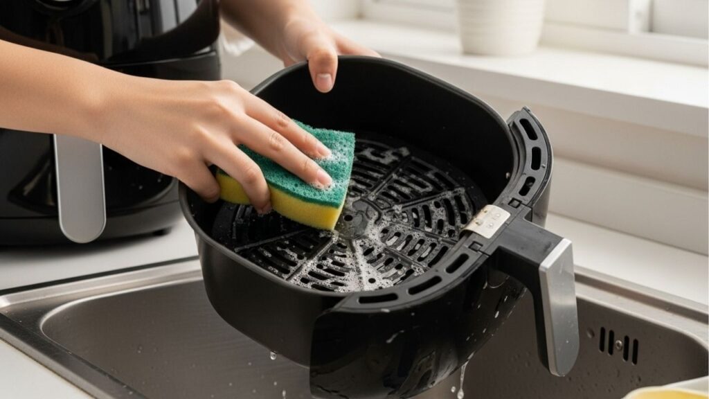 Essa peça escondida da airfryer precisa ser limpa para evitar cheiro de fritura