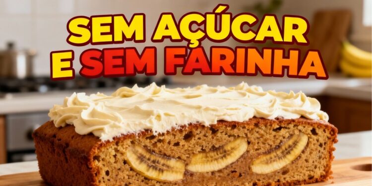 Bolo de banana sem açúcar e sem farinha para o café
