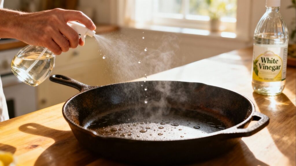 Como borrifar vinagre na panela antes de fritar ovos faz toda a diferença