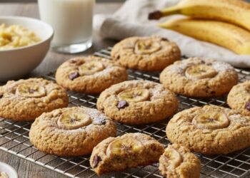Cookie saudável de banana e aveia feito em pouco tempo no forno