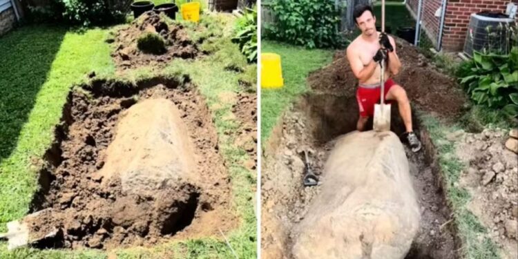 Ao tentar remover pedra no jardim, homem encontra rocha gigante de mais de 4 toneladas