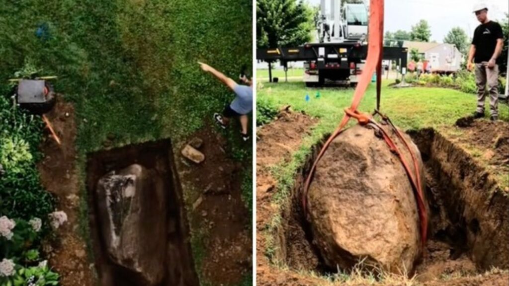 Ao tentar remover pedra no jardim, homem encontra rocha gigante de mais de 4 toneladas