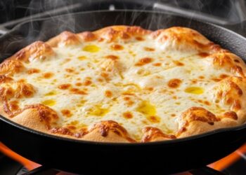 Pizza de frigideira pronta em 7 minutos com massa de 2 itens