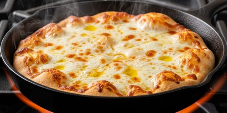 Pizza de frigideira pronta em 7 minutos com massa de 2 itens