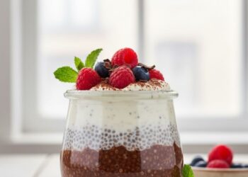 Pudim de chia e cacau preparado no micro-ondas em poucos minutos