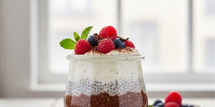 Pudim de chia e cacau preparado no micro-ondas em poucos minutos