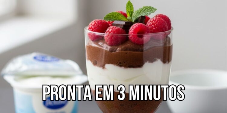 Esta sobremesa deliciosa com chocolate e iogurte fica pronta em 3 minutos