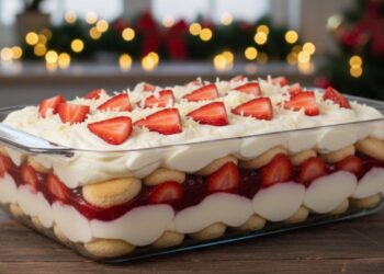 Pavê de nata com morango para o Natal pronto em 10 minutos