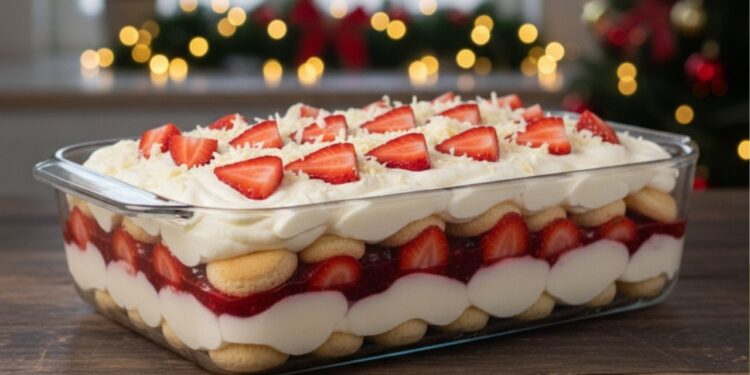 Pavê de nata com morango para o Natal pronto em 10 minutos