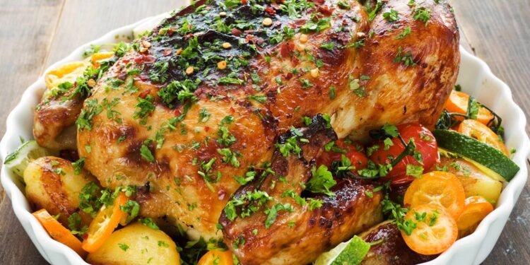 O melhor frango assado com ervas e limão para fazer no almoço de domingo
