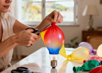 Faça lâmpadas coloridas em casa com bexigas de forma econômica