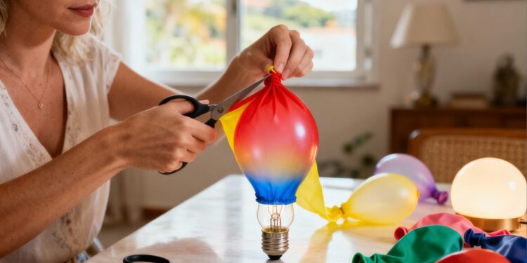 Faça lâmpadas coloridas em casa com bexigas de forma econômica