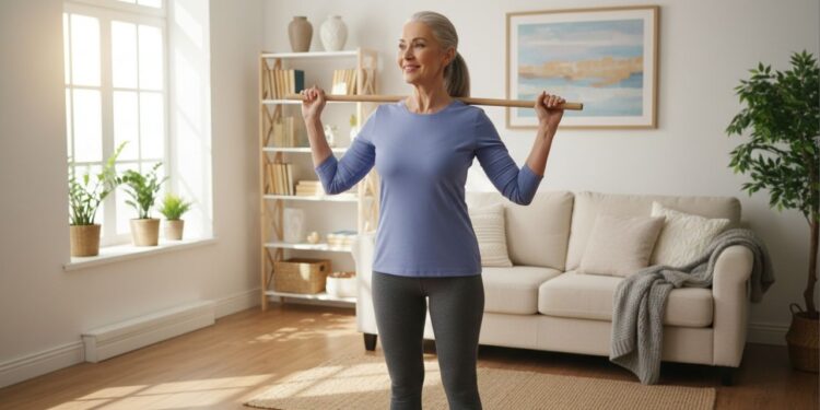 Exercícios com cabo de vassoura para mulheres acima dos 50 anos