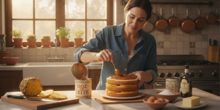 Bolo de abacaxi com doce de leite é a receita que minha avó preparava em datas especiais