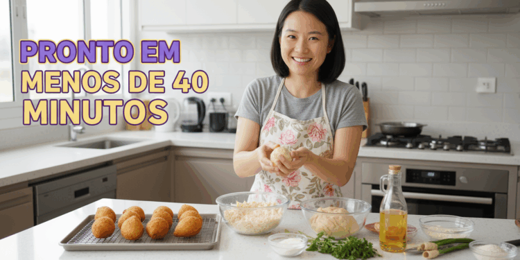 Receita de uma crocante coxinha de frango que fica pronto em menos de 40 minutos