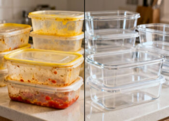 Elimine as manchas amareladas de potes plásticos com itens da cozinha