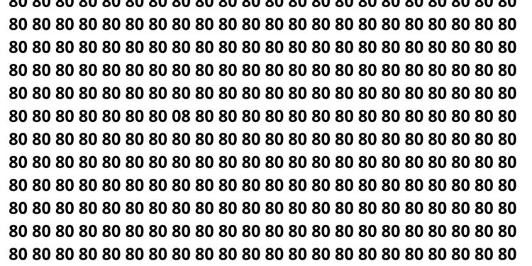 Encontre o número 08 entre os números 80 neste puzzle