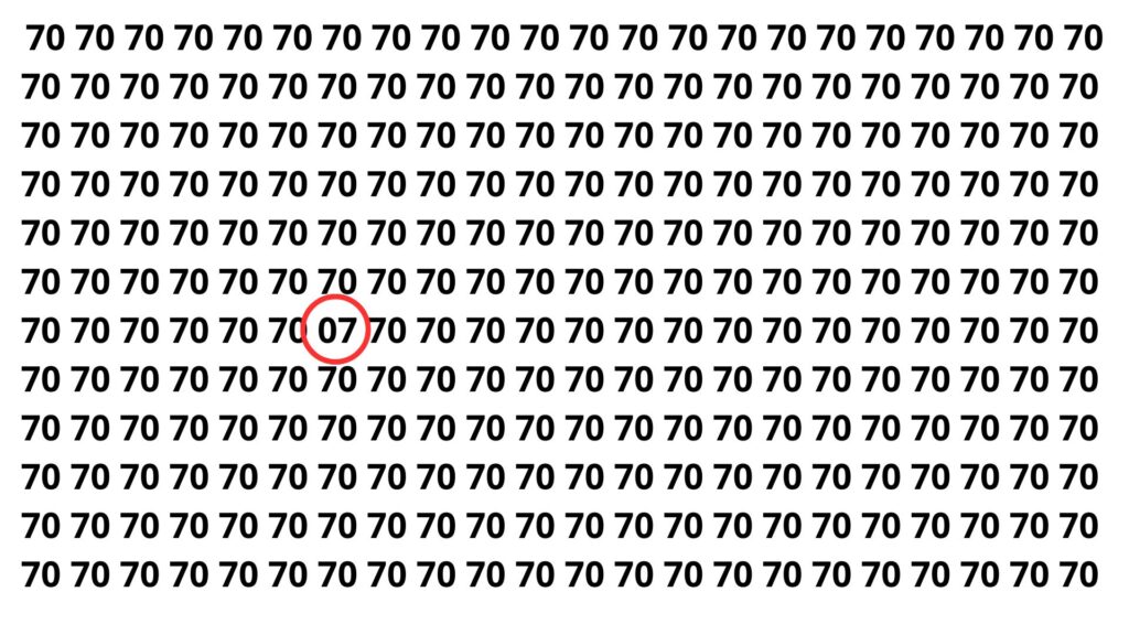 Encontre o número 07 entre os números 70 em menos de 3 segundos