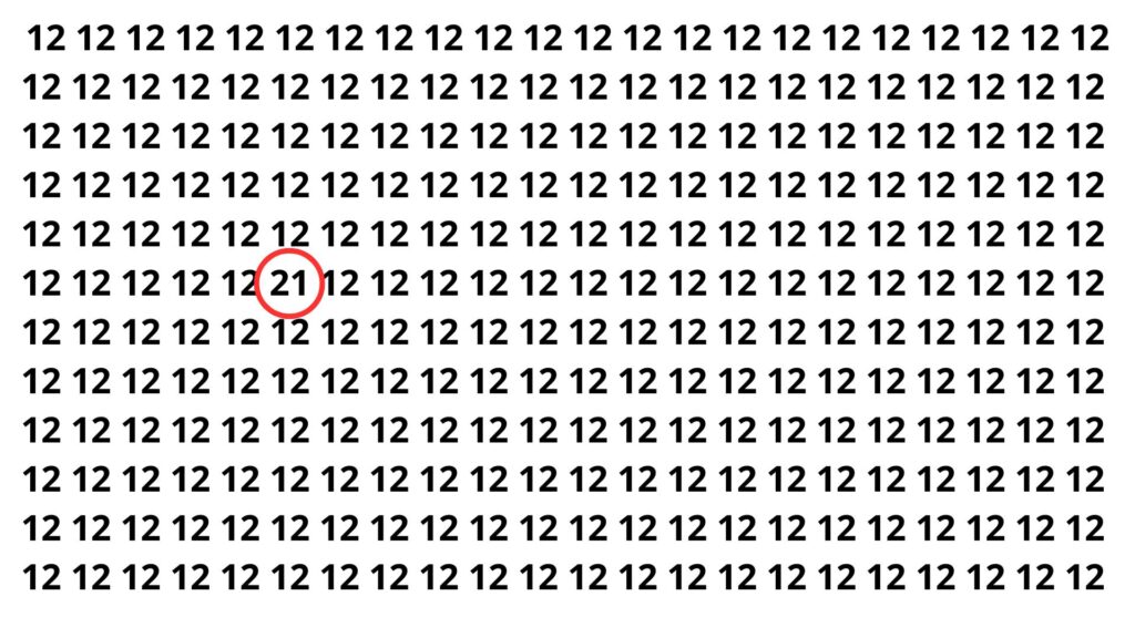 Encontre o número 21 entre os números 12 neste puzzle