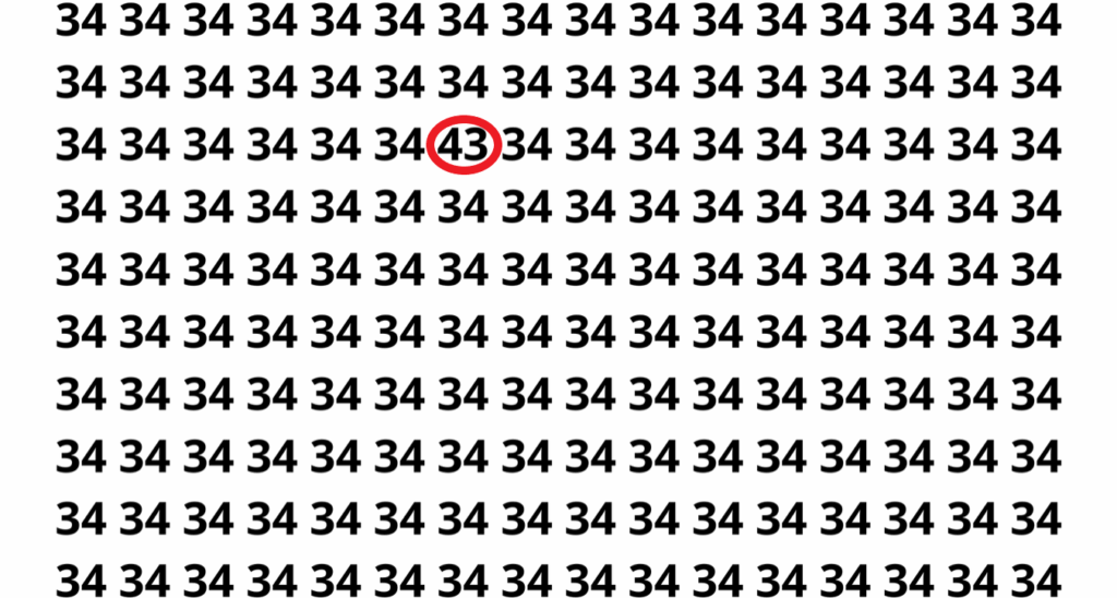 Encontre o número 43 entre os números 34 em menos de 10 segundos