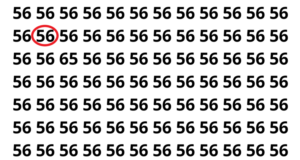 Encontre o número 65 entre os números 56 neste puzzle