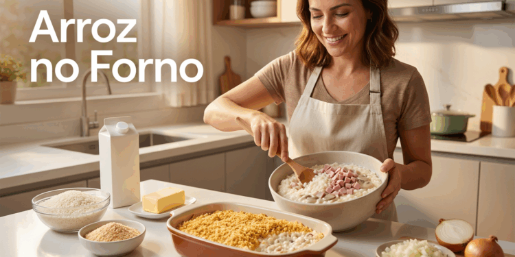 Arroz de forno rápido que fica pronto em minutos e agrada toda a família