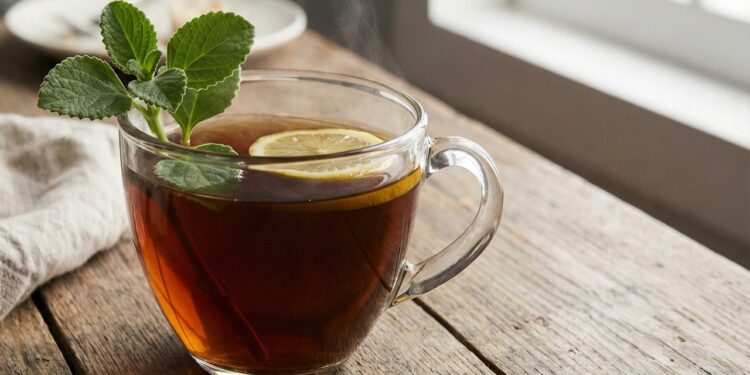 Chá de boldo caseiro utilizado fitoterapicamente para recuperação do fígado