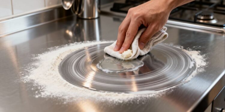 Com farinha e com detergente você consegue polir o inox da cozinha