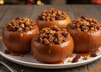 Maçã caramelizada recheada na airfryer para festas de fim de ano