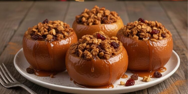 Maçã caramelizada recheada na airfryer para festas de fim de ano