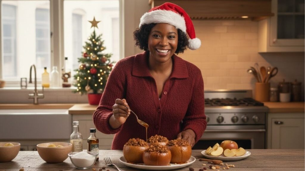 Maçã caramelizada recheada na airfryer para festas de fim de ano