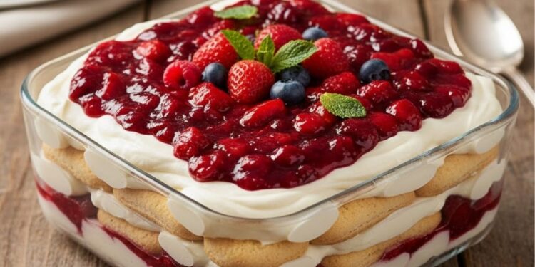 Você precisará de nata e frutas vermelhas para fazer este pavê delicioso para o Natal