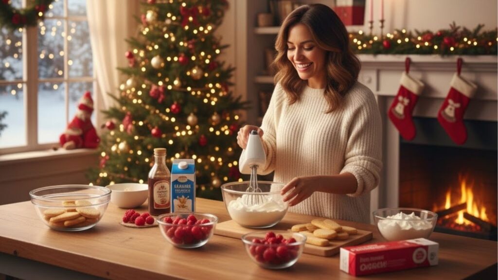 Você precisará de nata e frutas vermelhas para fazer este pavê delicioso para o Natal