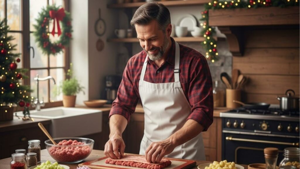 Você precisa de carne moída, maçã e bacon para fazer o melhor rocambole de Natal