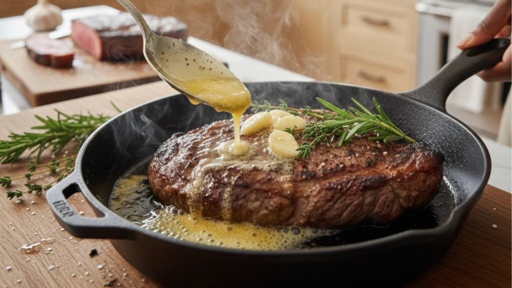 O segredo dos chefs para fazer um bife perfeito usando manteiga, alho e ervas