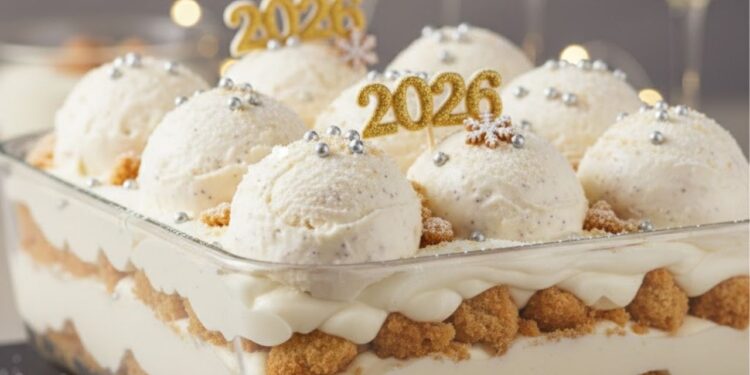 Sobremesa de Ano-Novo com 3 ingredientes: sorvete, creme e biscoito