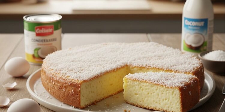 Bolo gelado de coco com 4 ingredientes, perfeito para o verão