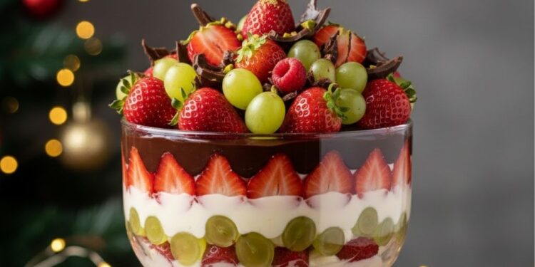 Sobremesa natalina de morango, uva e chocolate para você surpreender a família toda com um sabor inesquecível