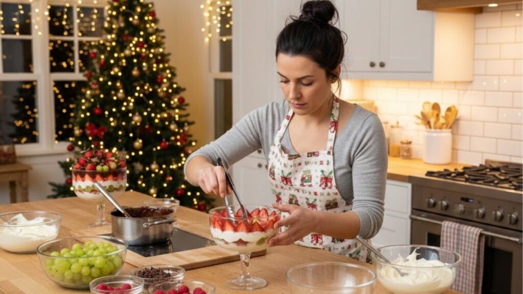 Sobremesa natalina de morango, uva e chocolate para você surpreender a família toda com um sabor inesquecível