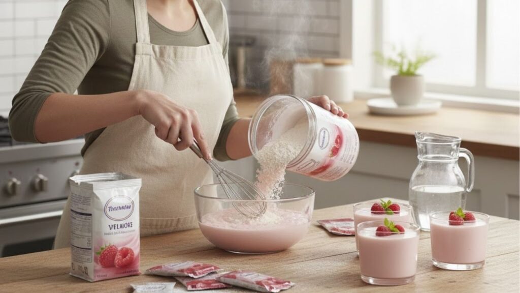 Gelatina cremosa com 2 ingredientes que fica pronta em minutos, sem usar o liquidificador e evitando grandes bagunças na cozinha