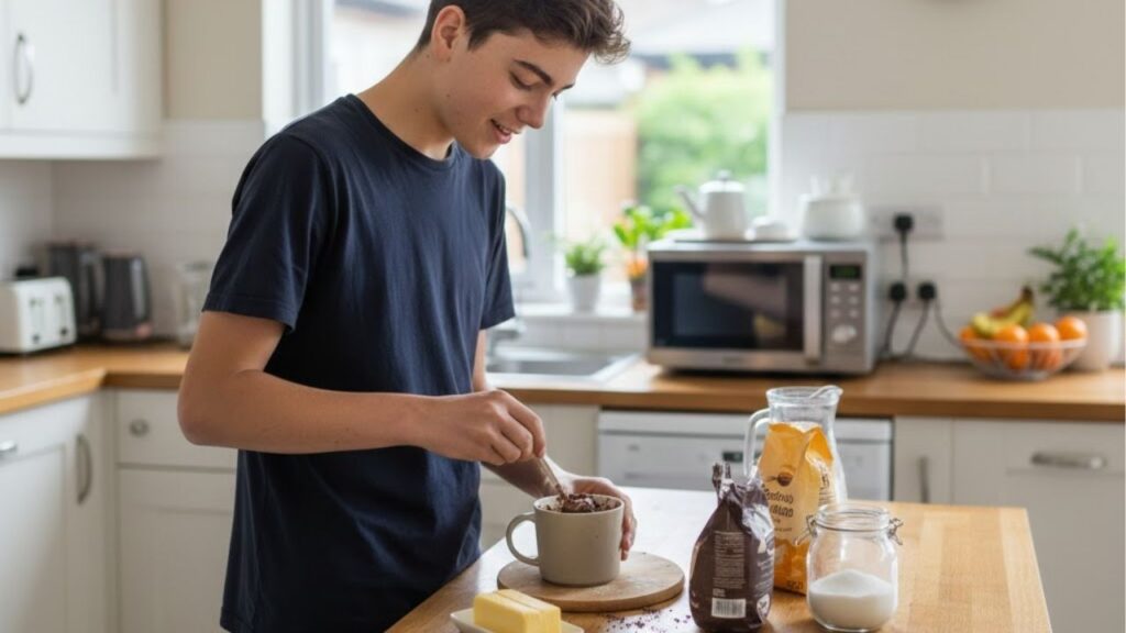 Brownie de micro-ondas feito com apenas 4 ingredientes e fica pronto em 3 minutos, uma opção prática e deliciosa para saborear no lanche da tarde