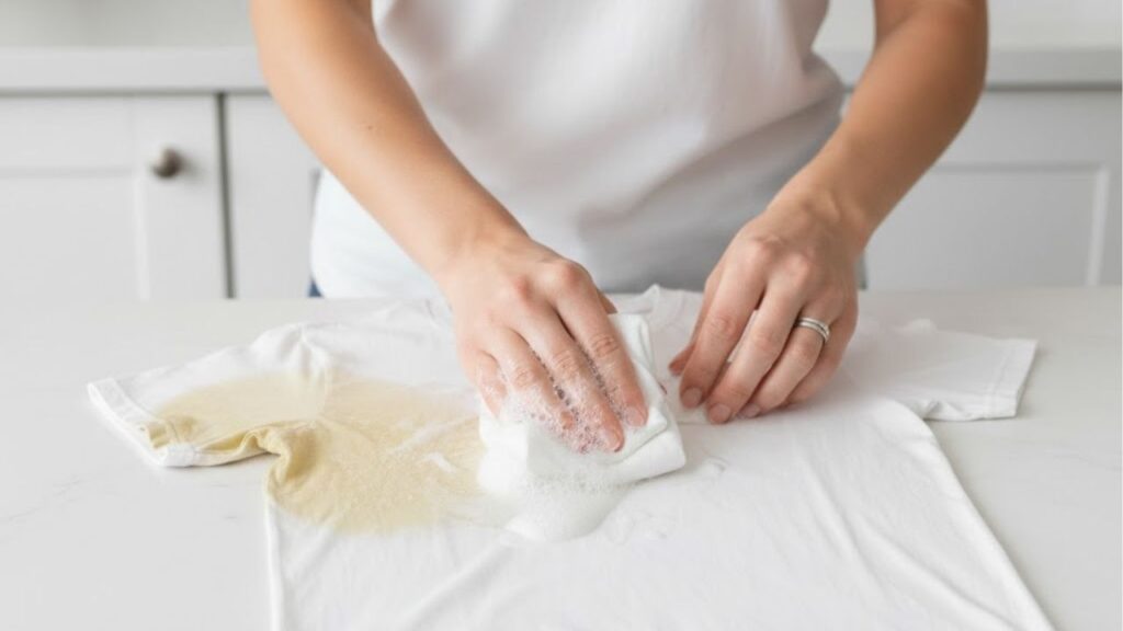 Apenas uma colher desta misturinha tira manchas amarelas da roupa branca e deixa a aparência de nova, sem danificar o tecido